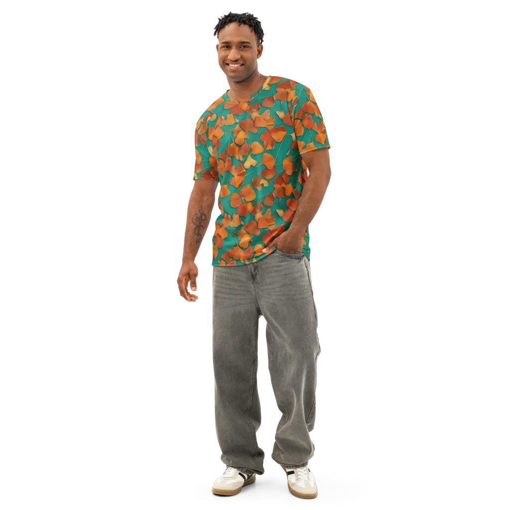 Copper Ginkgo on Men's Cotton Crew Neck T-Shirt — Front