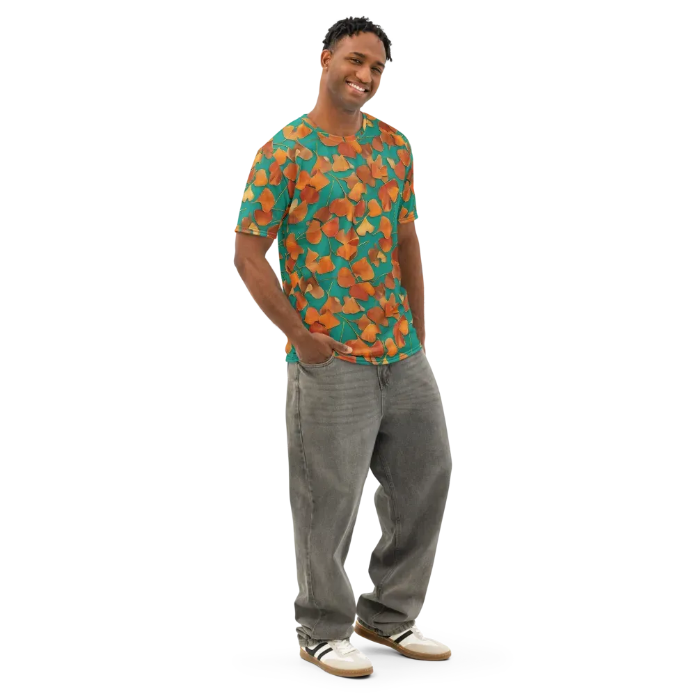 Copper Ginkgo on Men's Cotton Crew Neck T-Shirt — Right Front