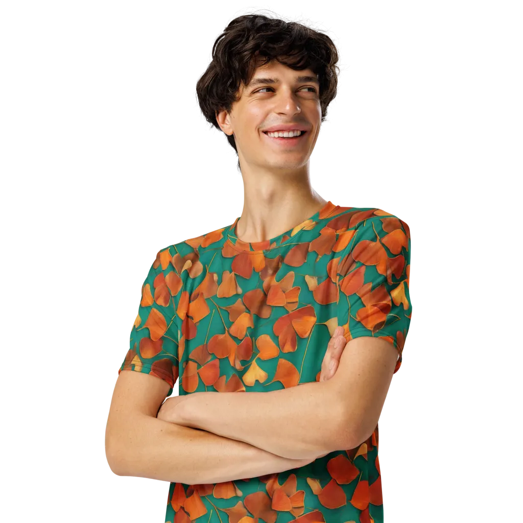 Copper Ginkgo on Men's Crew Neck T-Shirt — Left Front