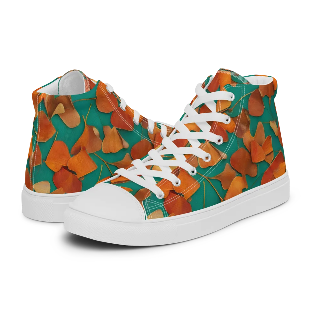 Copper Ginkgo on Men's High Top Canvas Shoes — Left