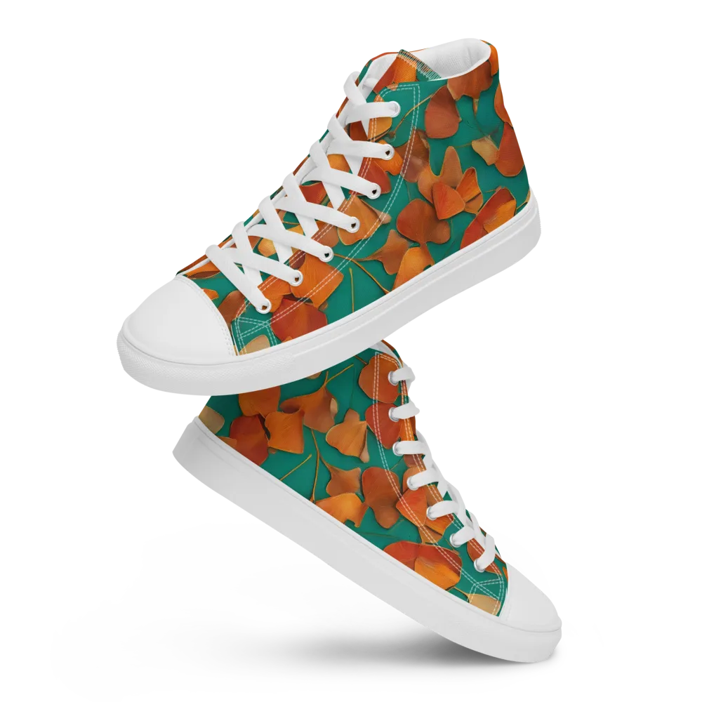 Copper Ginkgo on Men's High Top Canvas Shoes — Front