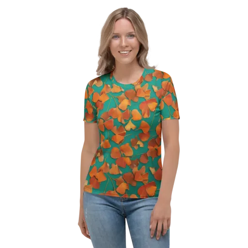Copper Ginkgo on a Women's Crew Neck T-Shirt