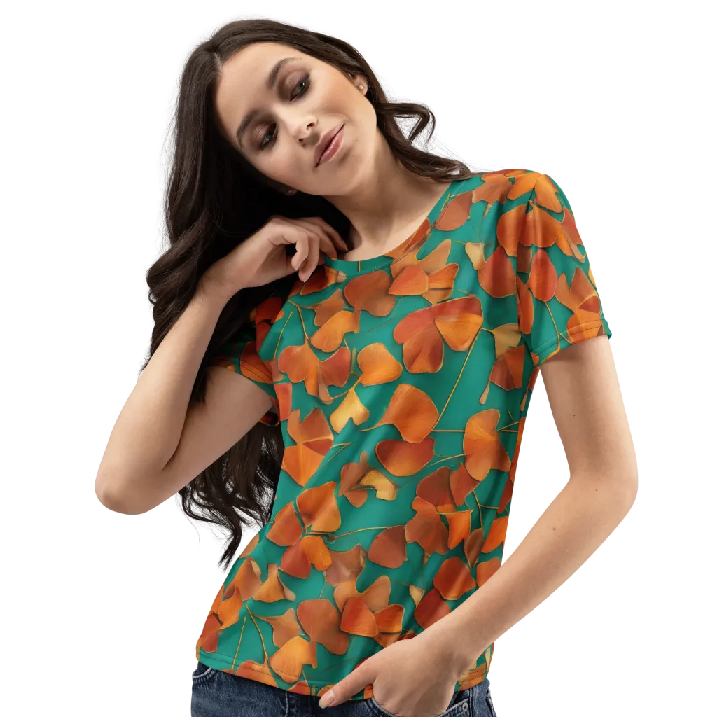 Copper Ginkgo on Women's Crew Neck T-Shirt — Left Front