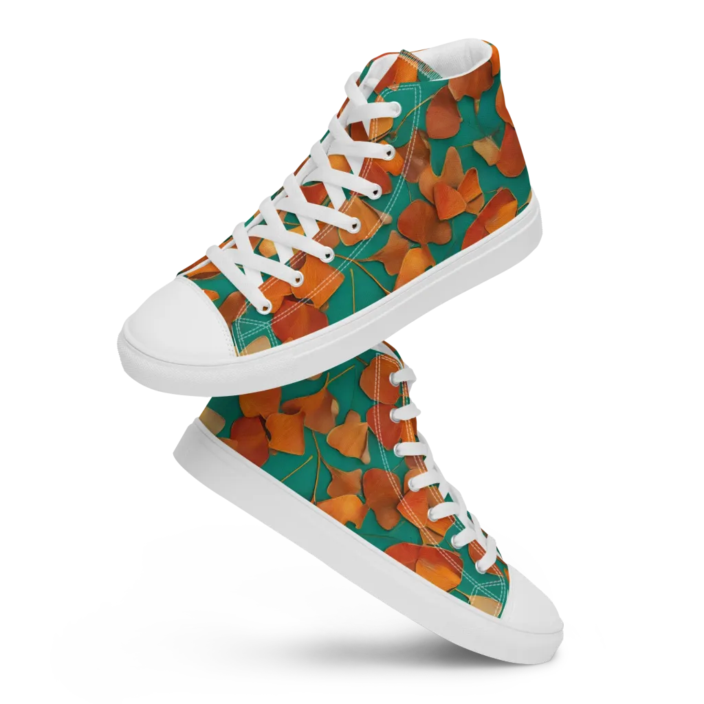 Copper Ginkgo on Women's High Top Canvas Shoes — Front