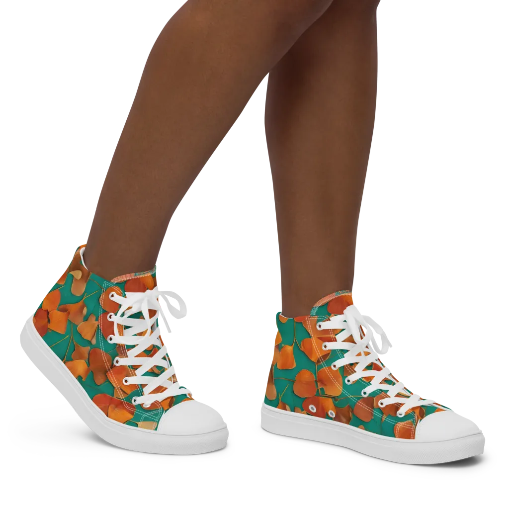 Copper Ginkgo on Women's High Top Canvas Shoes — Right