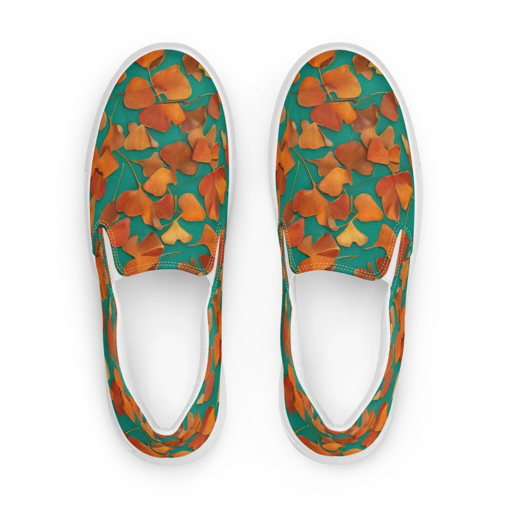 Copper Ginkgo on Men's Slip-On Canvas Shoes — Front