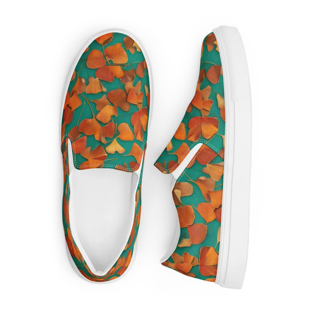 Copper Ginkgo on Men's Slip-On Canvas Shoes — Front