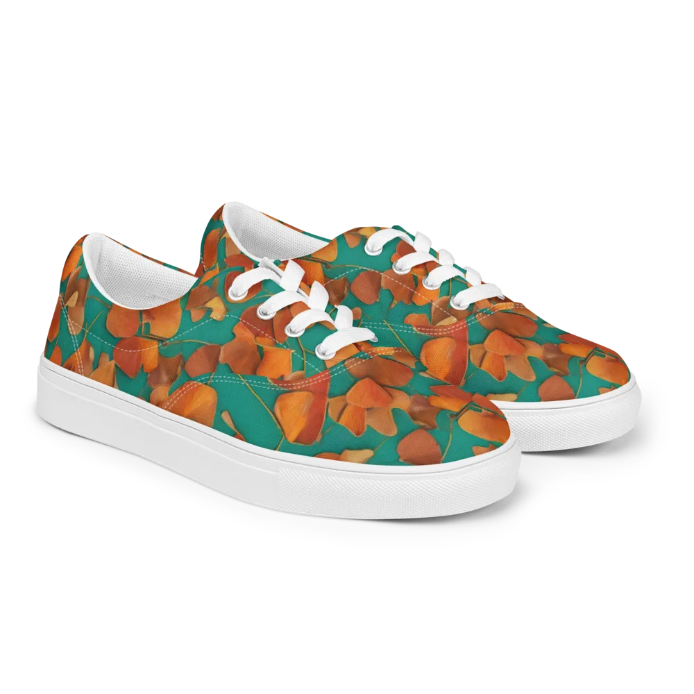 Copper Ginkgo on Men's Lace-Up Canvas Shoes — Right Front