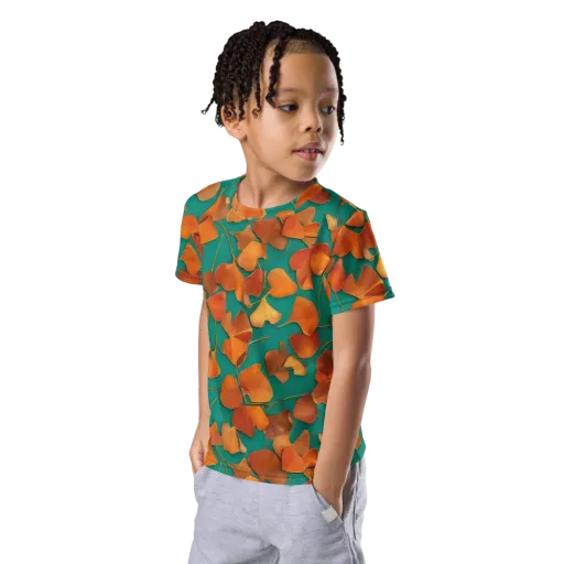 Copper Ginkgo on a Kids Crew Neck T-Shirt