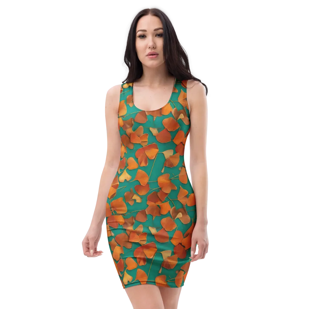 Copper Ginkgo on Bodycon Dress — Front