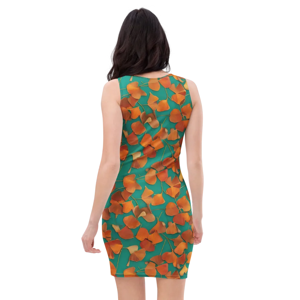 Copper Ginkgo on Bodycon Dress — Back