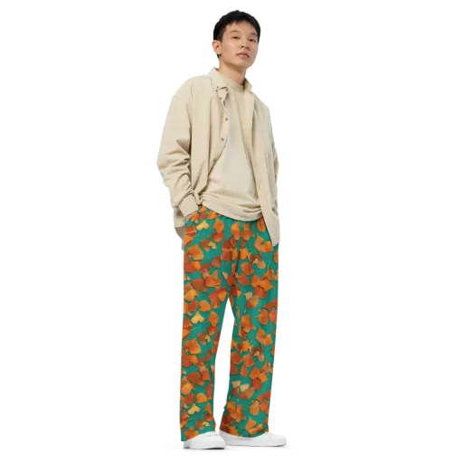 Copper Ginkgo on a Wide-Leg Pants