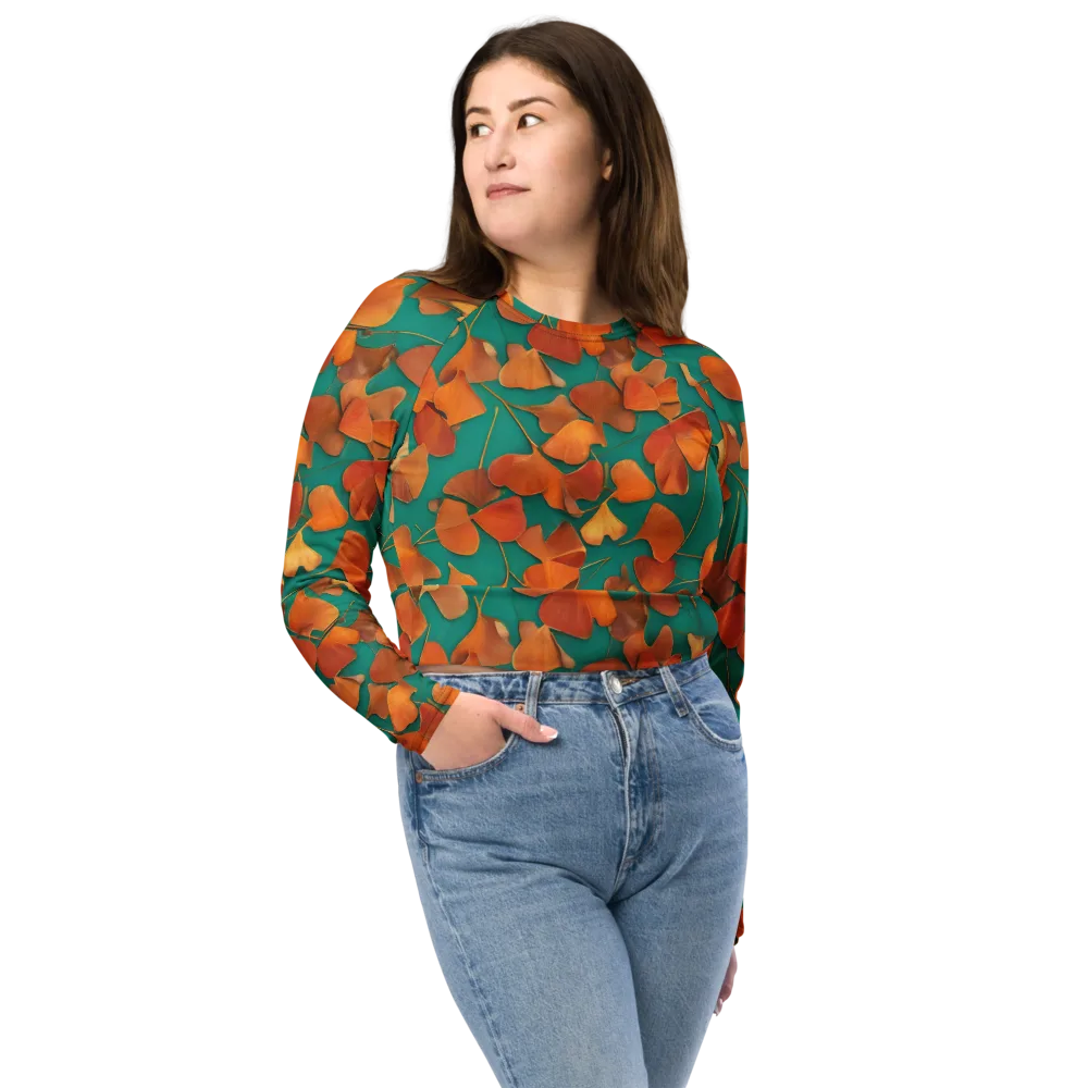 Copper Ginkgo on Long Sleeve Crop Top — Front