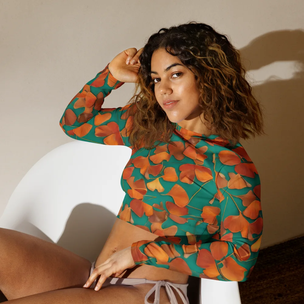 Copper Ginkgo on Long Sleeve Crop Top — Left Front