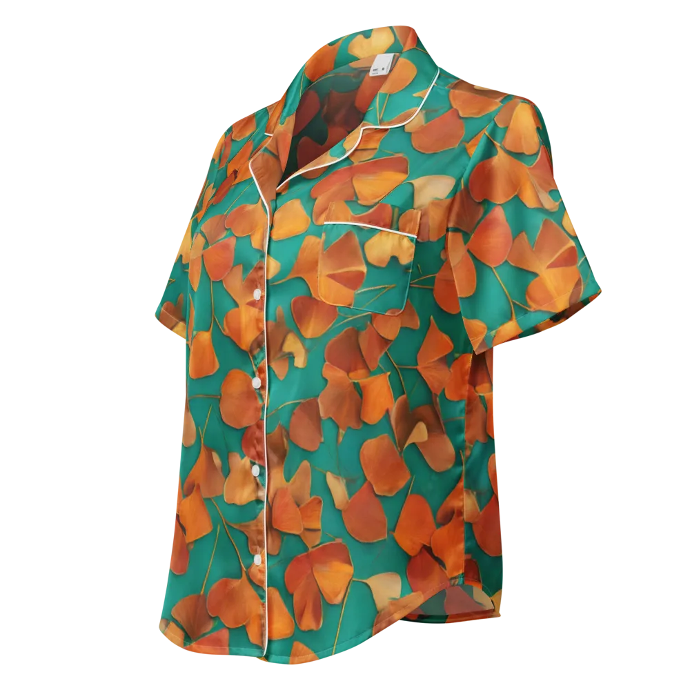 Copper Ginkgo on Women's Short Sleeve Pajama Top — Left Front