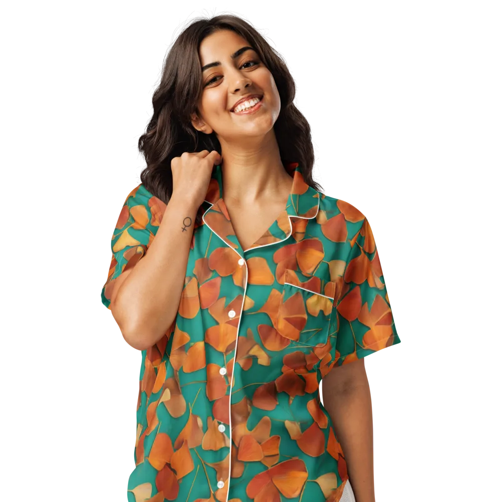 Copper Ginkgo on Women's Short Sleeve Pajama Top — Front