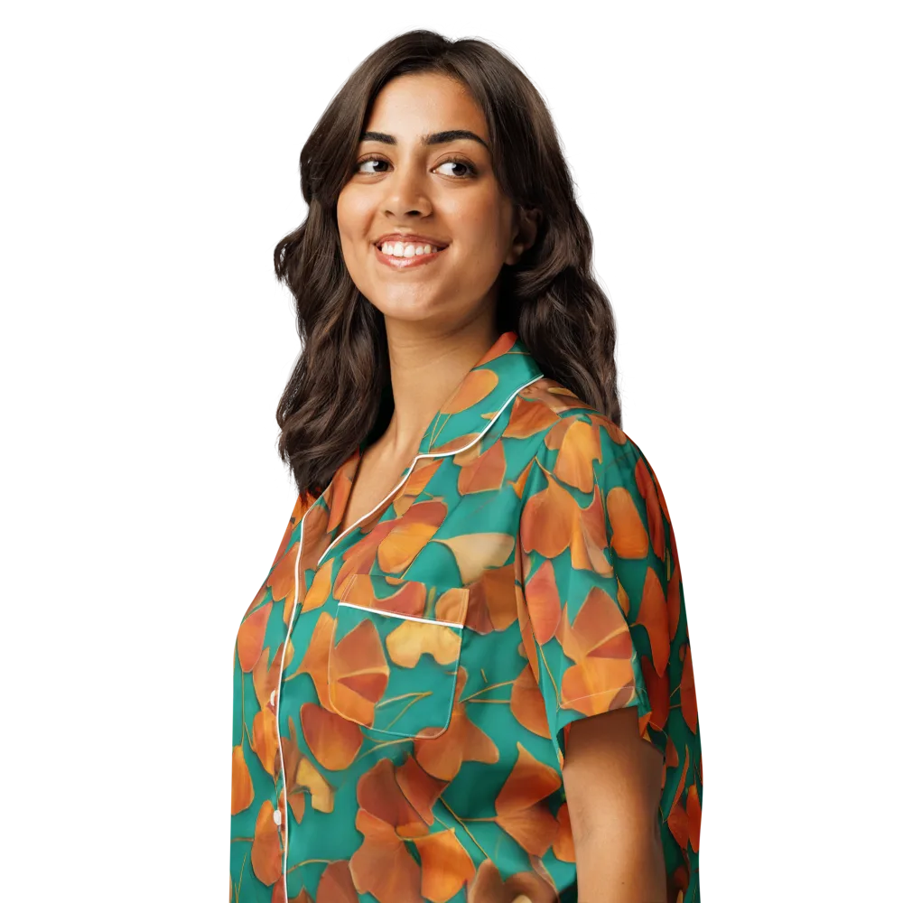 Copper Ginkgo on Women's Short Sleeve Pajama Top — Left Front