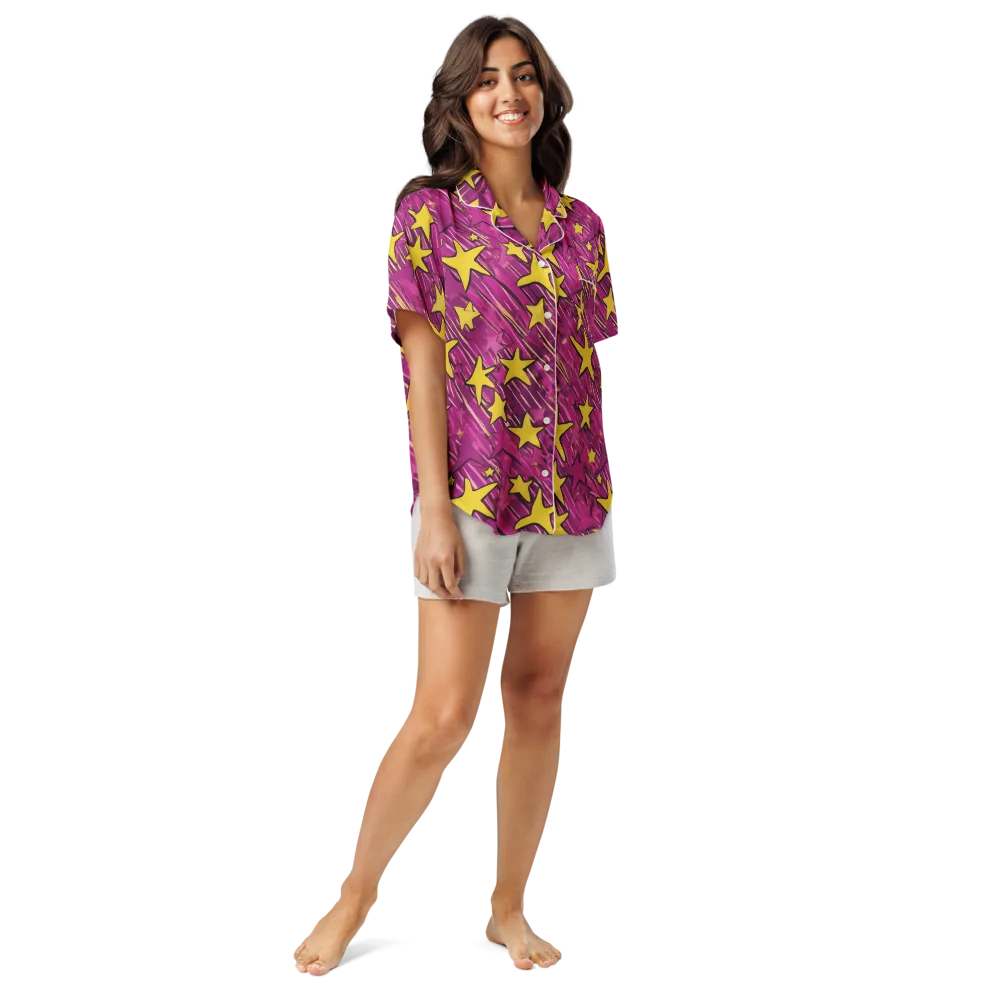 Electric Starburst on Women's Short Sleeve Pajama Top — Front