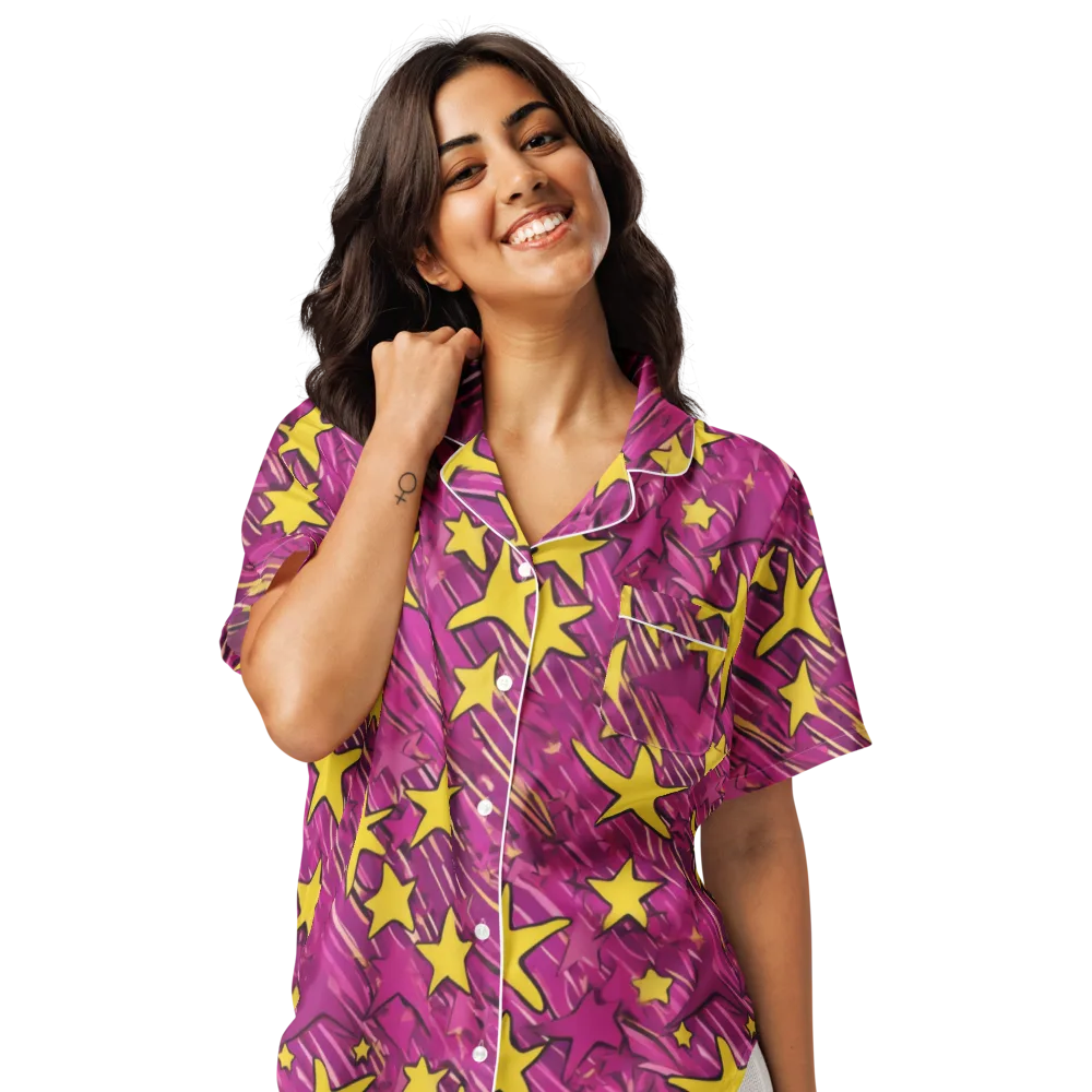 Electric Starburst on Women's Short Sleeve Pajama Top — Front