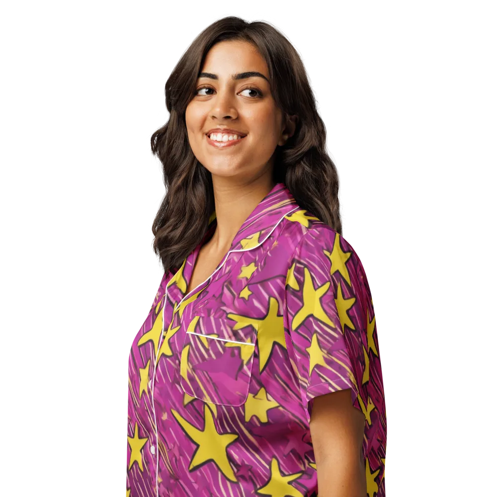 Electric Starburst on Women's Short Sleeve Pajama Top — Left Front