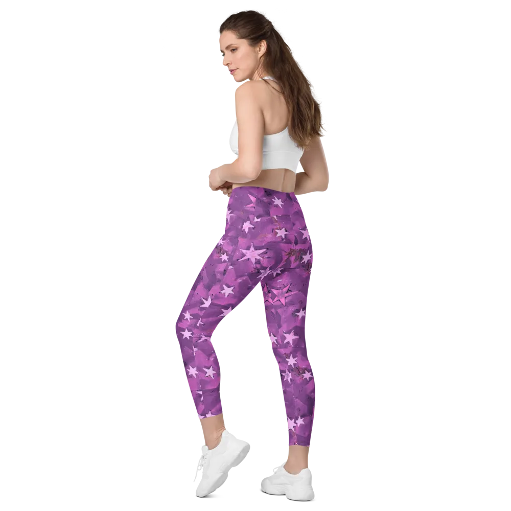 Cosmic Grape on Leggings with Pockets — Left Back