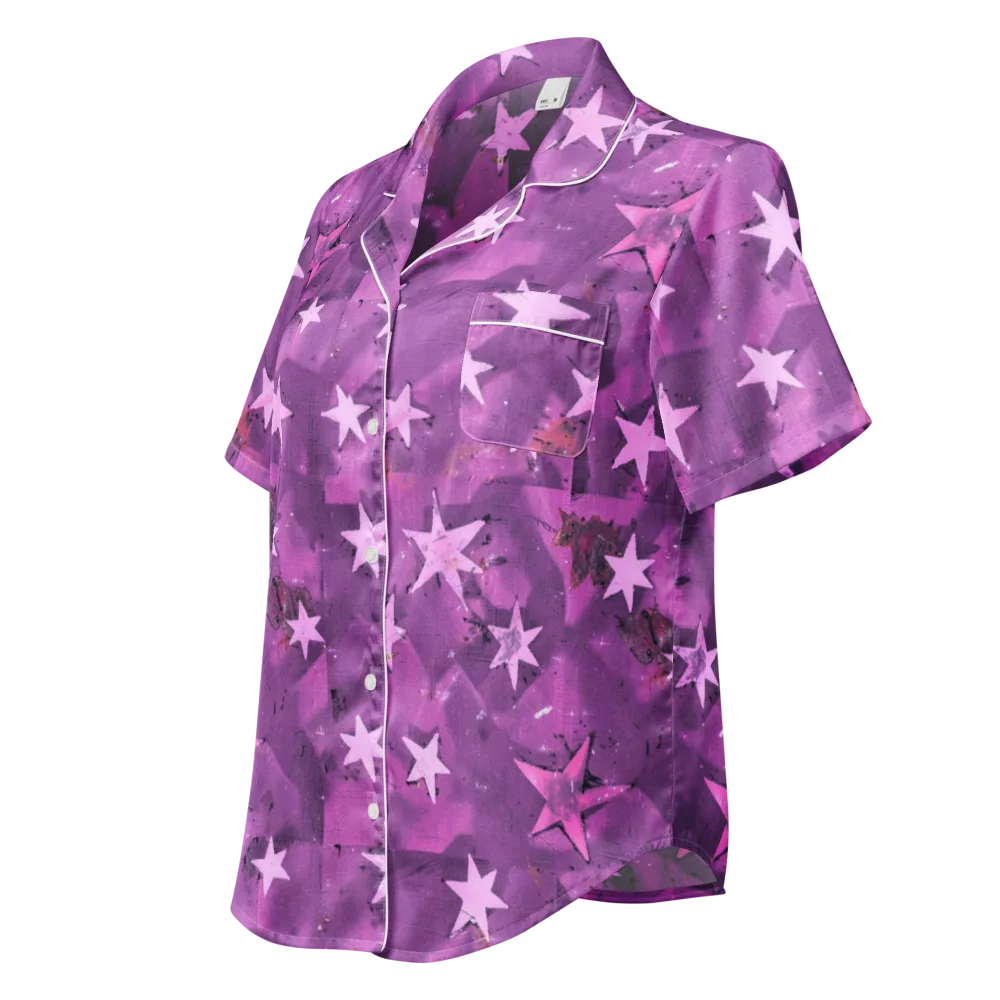 Cosmic Grape on Women's Short Sleeve Pajama Top — Left Front