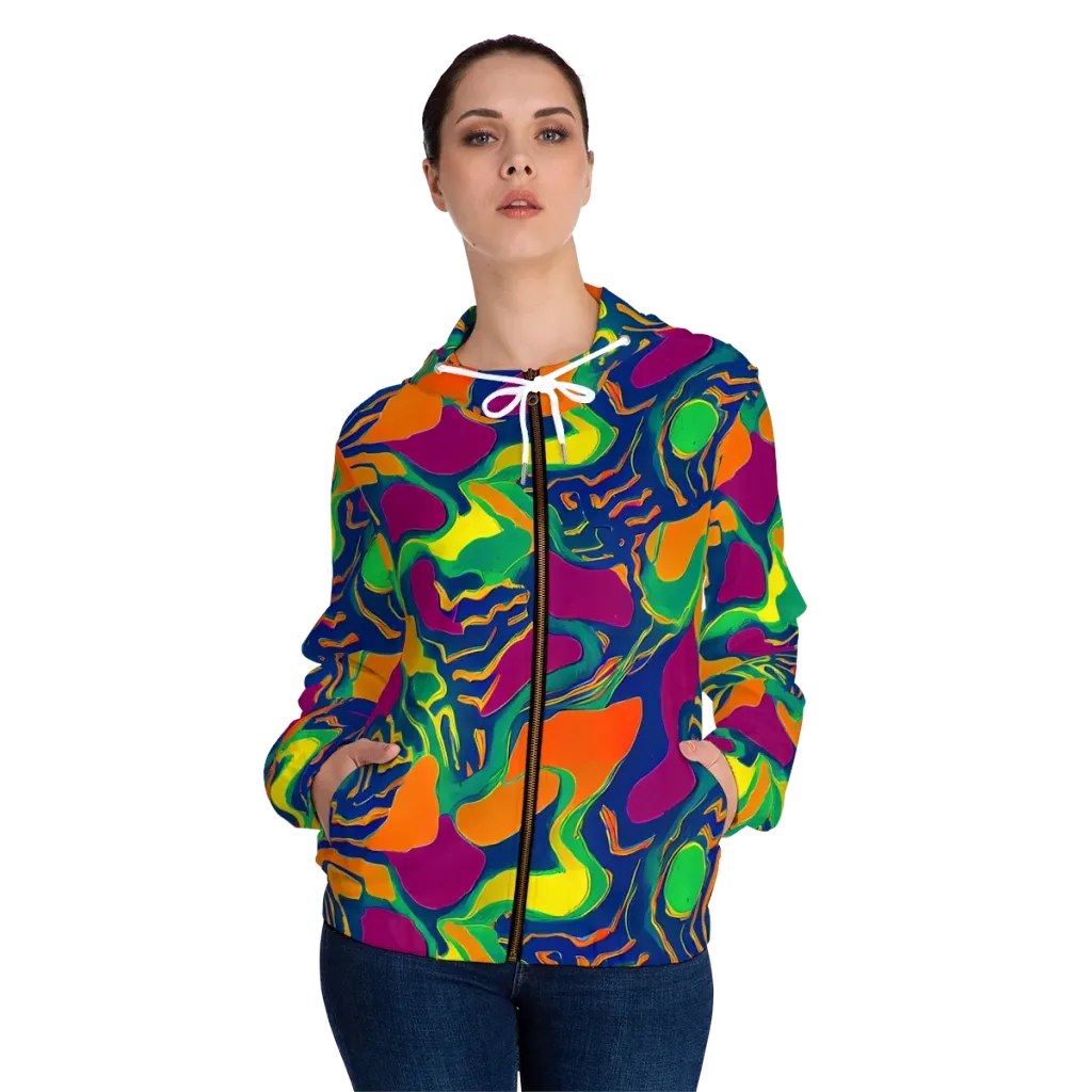 Magma Garden on Women's Full-Zip Hoodie — Front On Person