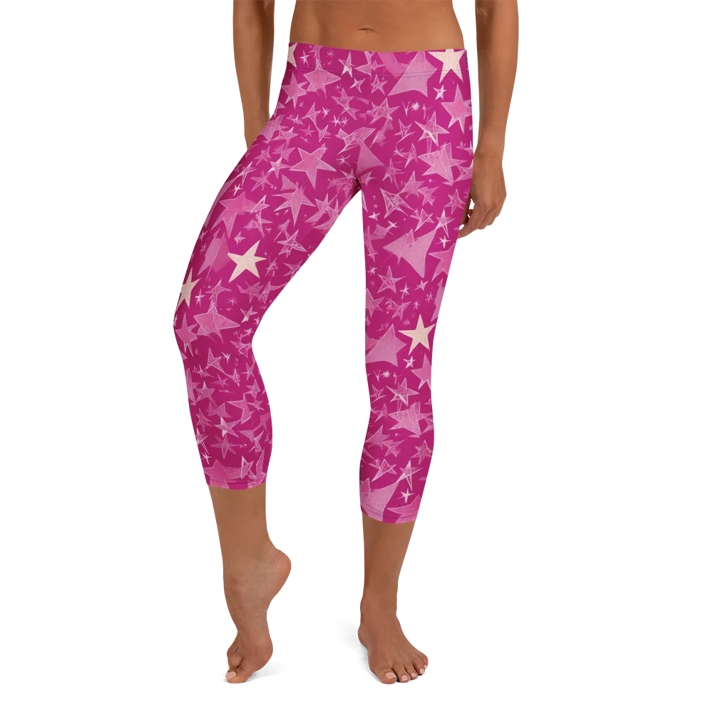 Fuchsia Skies on Capri Leggings — Front