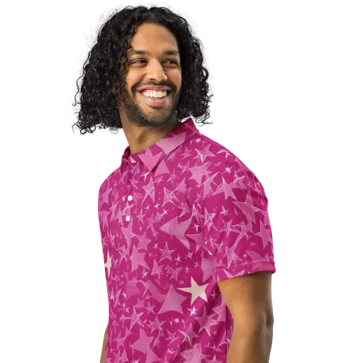 Fuchsia Skies on a Men's Slim Fit Polo Shirt