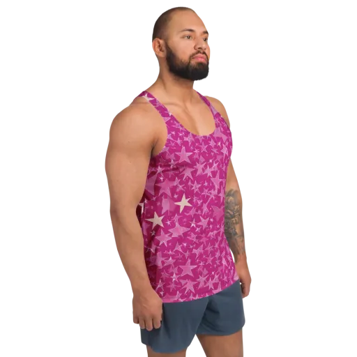 Fuchsia Skies on a Men's Tank Top
