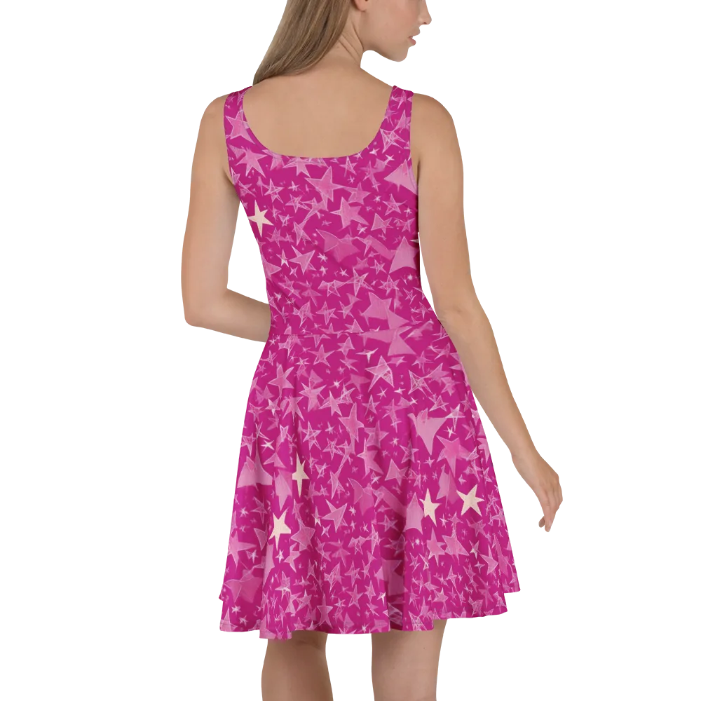Fuchsia Skies on Skater Dress — Back