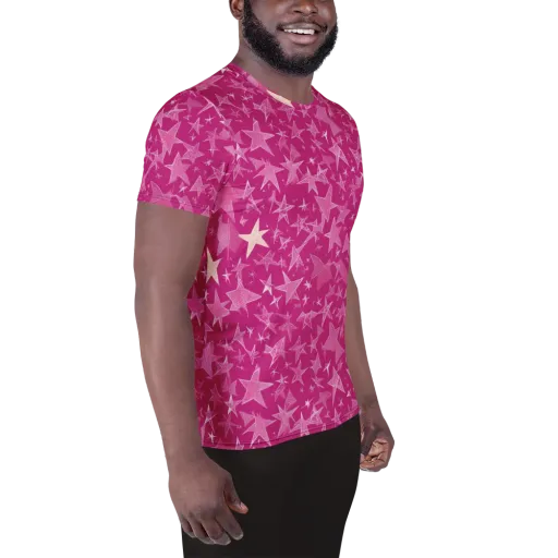 Fuchsia Skies on a Men's Athletic T-Shirt