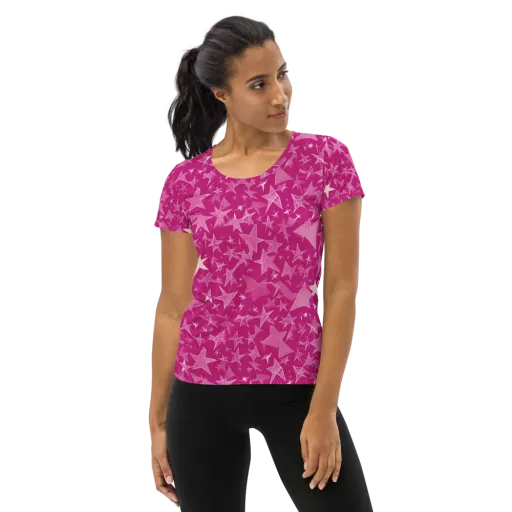 Fuchsia Skies on a Women's Athletic T-Shirt