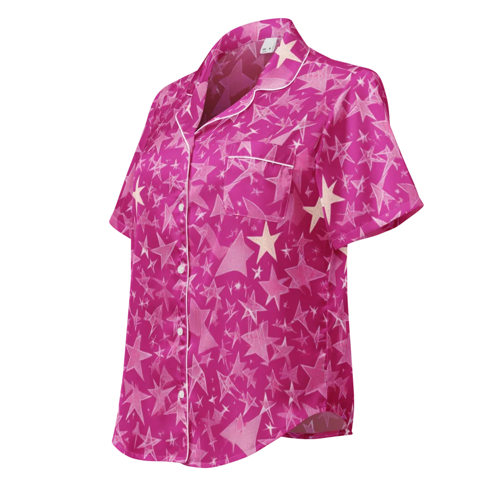 Fuchsia Skies on Women's Short Sleeve Pajama Top — Left Front