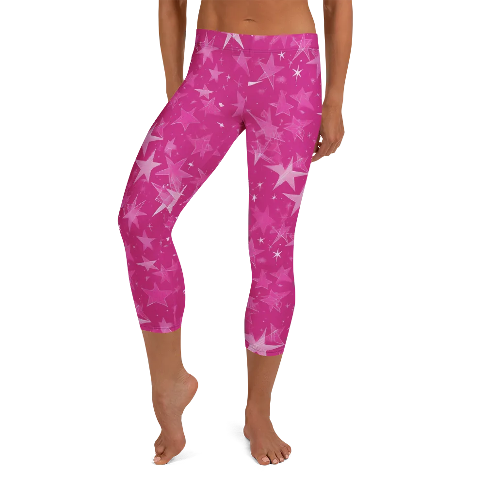 Magenta Meteor Shower on Capri Leggings — Front