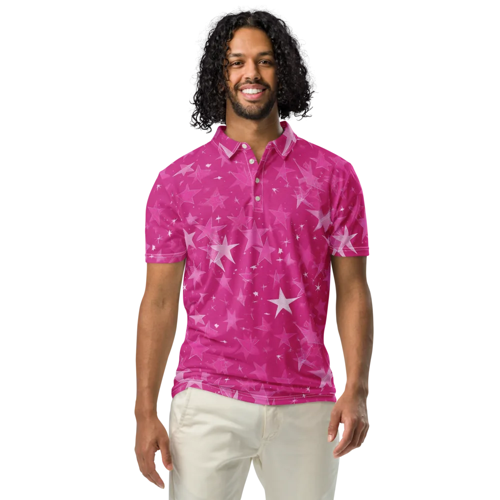 Magenta Meteor Shower on Men's Slim Fit Polo Shirt — Front