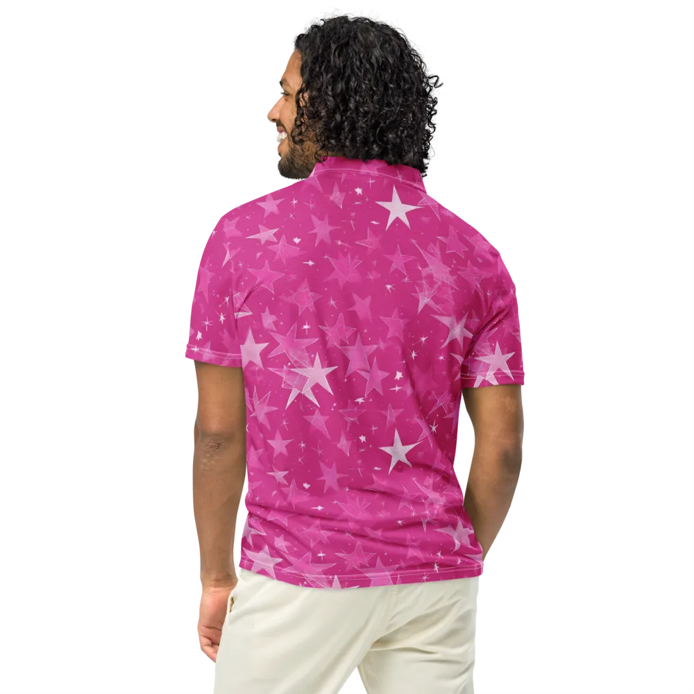 Magenta Meteor Shower on Men's Slim Fit Polo Shirt — Back
