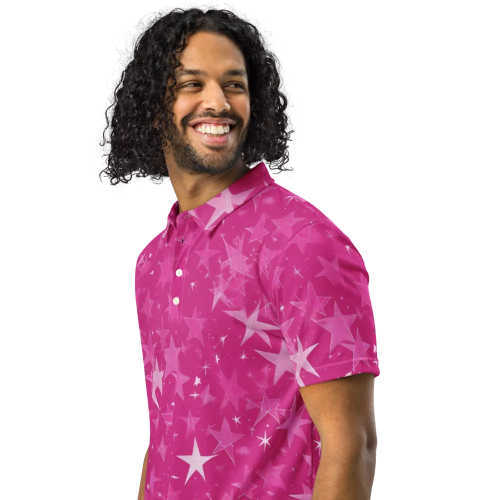 Magenta Meteor Shower on Men's Slim Fit Polo Shirt — Left Front