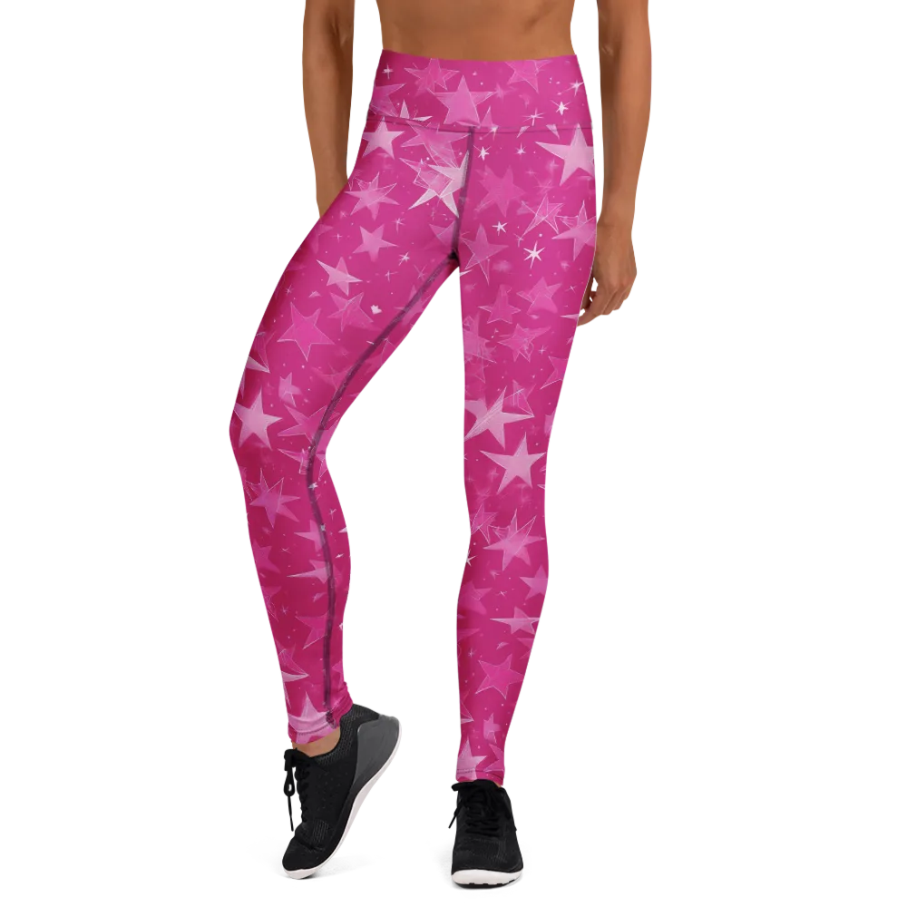 Magenta Meteor Shower on Yoga Leggings — Front