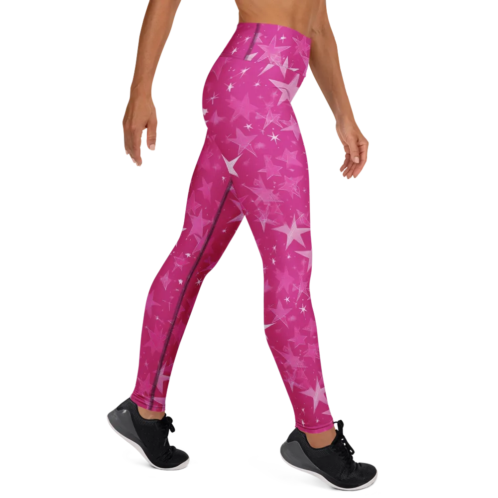Magenta Meteor Shower on Yoga Leggings — Right