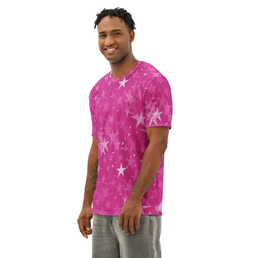 Magenta Meteor Shower on a Men's Cotton Crew Neck T-Shirt