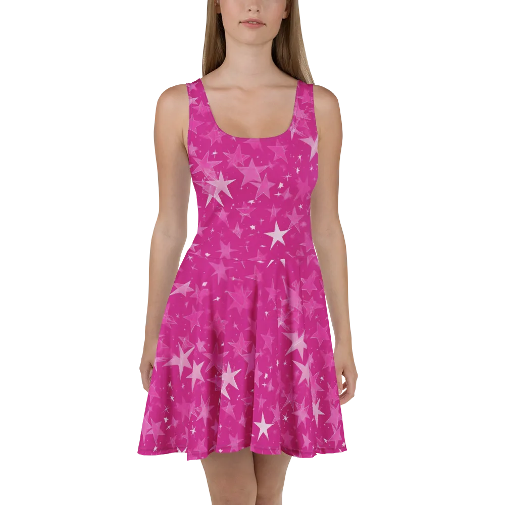 Magenta Meteor Shower on Skater Dress — Front