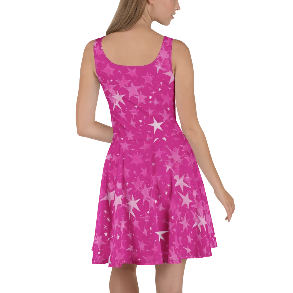 Magenta Meteor Shower on Skater Dress — Back
