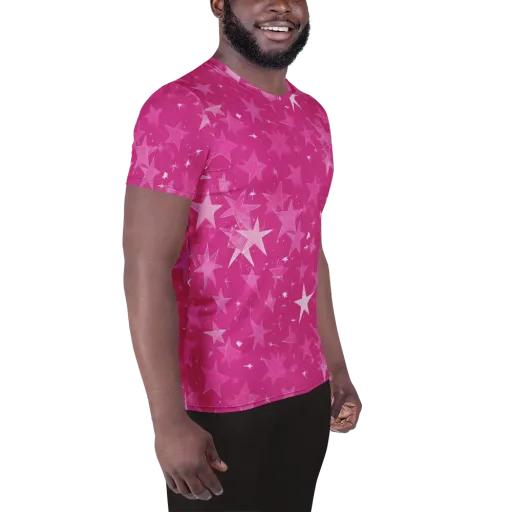 Magenta Meteor Shower on a Men's Athletic T-Shirt