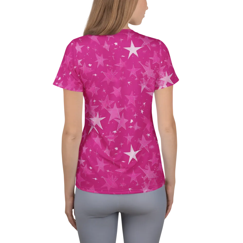 Magenta Meteor Shower on Women's Athletic T-Shirt — Back
