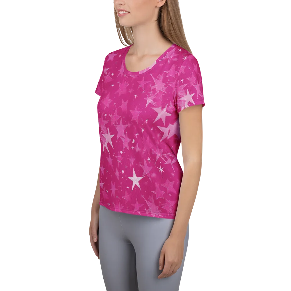 Magenta Meteor Shower on Women's Athletic T-Shirt — Left