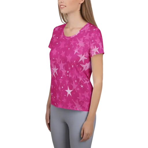 Magenta Meteor Shower on a Women's Athletic T-Shirt