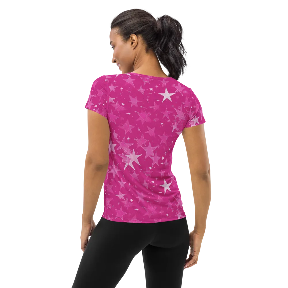 Magenta Meteor Shower on Women's Athletic T-Shirt — Back