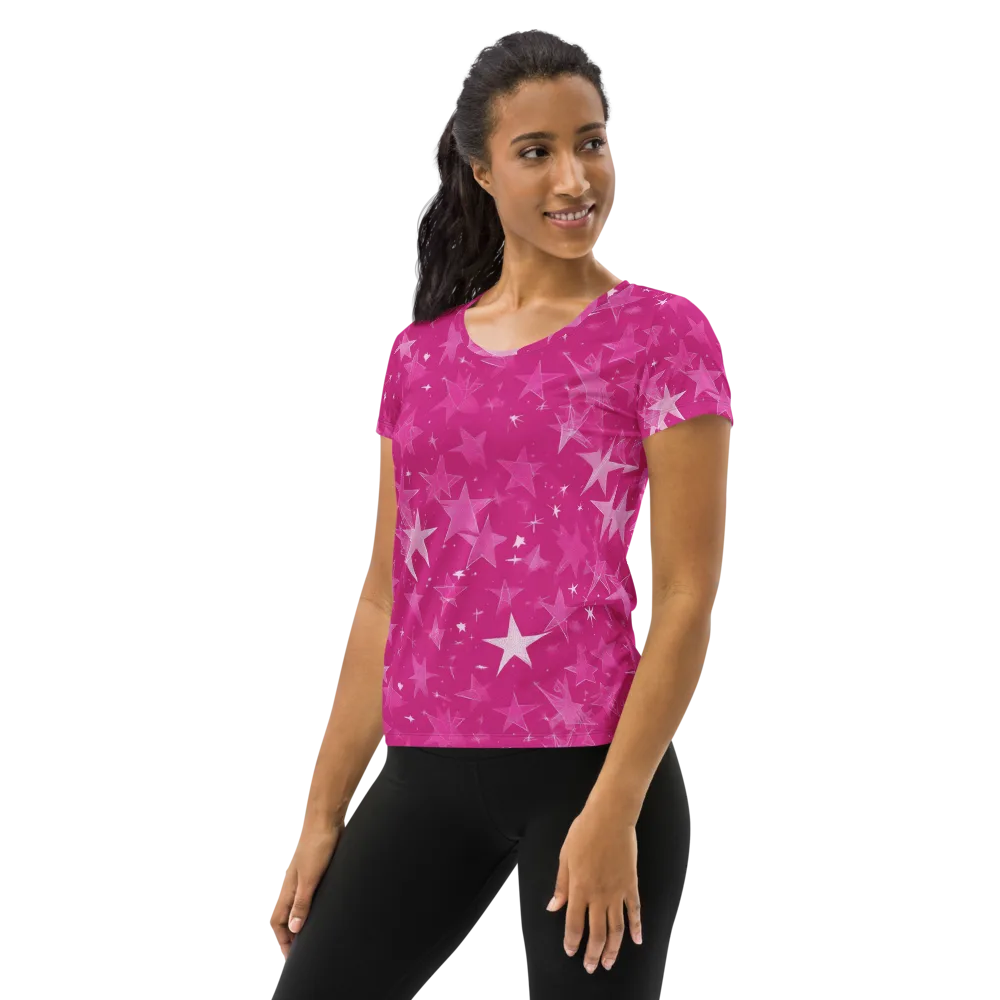 Magenta Meteor Shower on Women's Athletic T-Shirt — Left