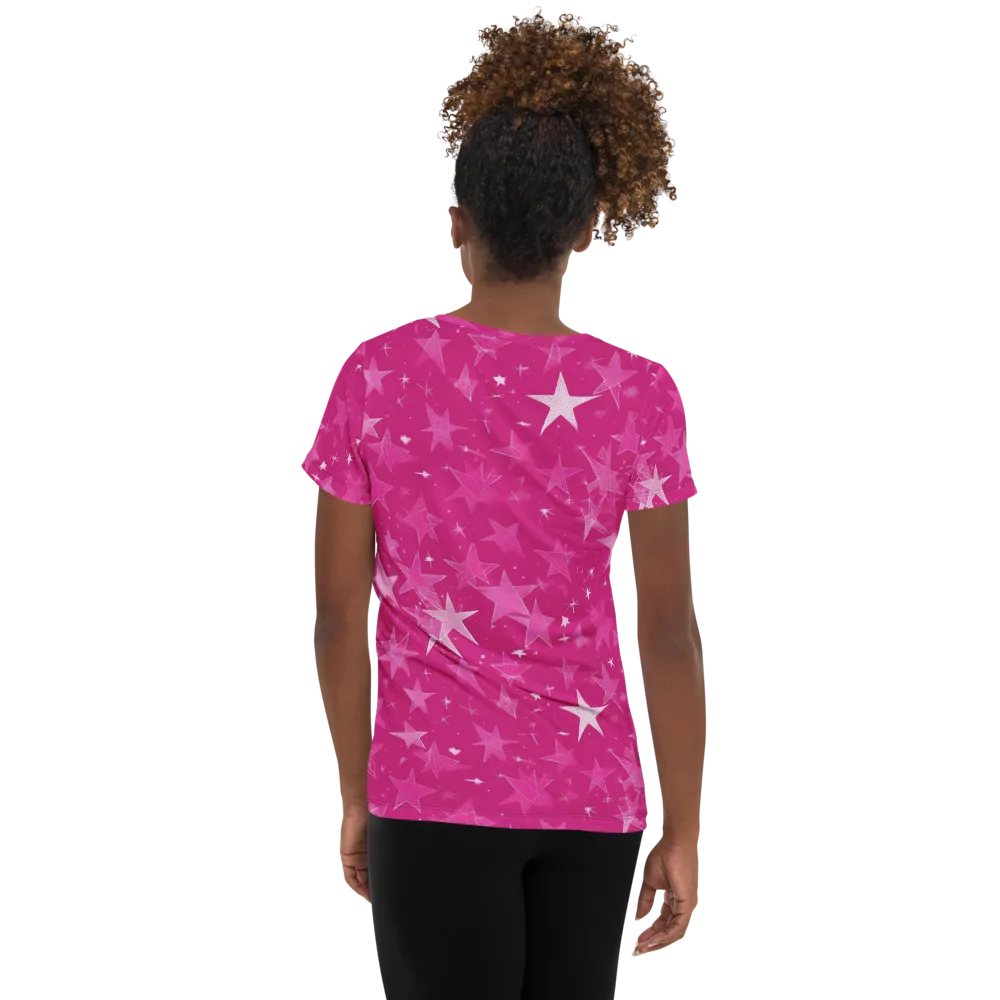 Magenta Meteor Shower on Women's Athletic T-Shirt — Back